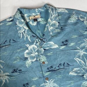 Tommy Bahama Silk Blue Cream Hawaiian Floral Short Sleeve Shirt Mens Size XXL